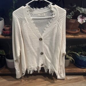 Cream Distressed Cardigan